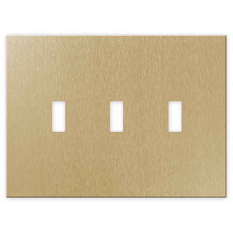 Screwless Oversized Brushed Gold - 3 Toggle Wallplate - Wallplate Warehouse WP3DC-BAGD 811671021757 3 Toggle
