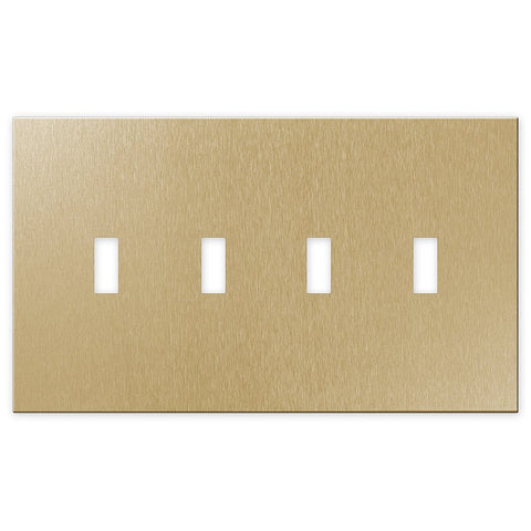 Screwless Oversized Brushed Gold - 4 Toggle Wallplate - Wallplate Warehouse WP4DC-BAGD 811671028152 4 Toggle