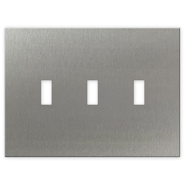 Screwless Oversized Stainless Steel - 3 Toggle Wallplate - Wallplate Warehouse WP3DC-BSS 881671028459 3 Toggle