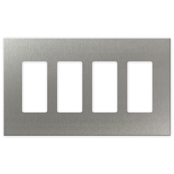 Screwless Oversized Stainless Steel - 4 Rocker Wallplate - Wallplate Warehouse WP4D-BSS 811671022266 4 Rocker