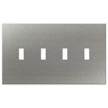 Screwless Oversized Stainless Steel - 4 Toggle Wallplate - Wallplate Warehouse WP4DC-BSS 811671028466 4 Toggle