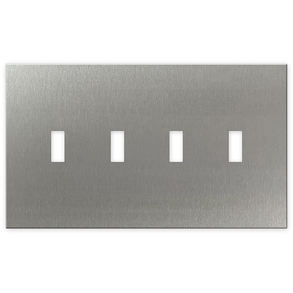 Screwless Oversized Stainless Steel - 4 Toggle Wallplate - Wallplate Warehouse WP4DC-BSS 811671028466 4 Toggle