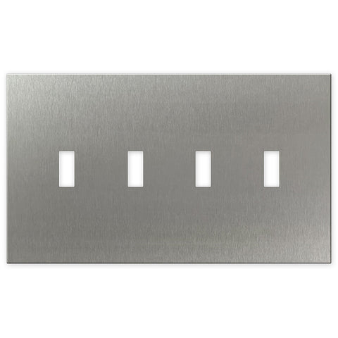Screwless Oversized Stainless Steel - 4 Toggle Wallplate - Wallplate Warehouse WP4DC-BSS 811671028466 4 Toggle