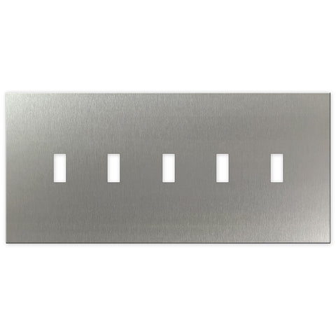 Screwless Oversized Stainless Steel - 5 Toggle Wallplate - Wallplate Warehouse WP5DC-BSS 811671028442 5 Toggle