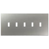 Screwless Oversized Stainless Steel - 5 Toggle Wallplate - Wallplate Warehouse WP5DC-BSS 811671028442 5 Toggle
