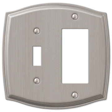 Sonoma Brushed Nickel Steel - 1 Toggle / 1 Rocker Wallplate - Wallplate Warehouse 159TRBN 070686572986 1 Toggle / 1 Rocker