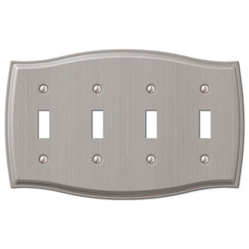 Sonoma Brushed Nickel Steel - 4 Toggle Wallplate - Wallplate Warehouse 159T4BN 070686573051 4 Toggle