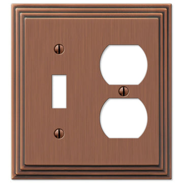 Steps Antique Copper Cast - 1 Toggle / 1 Duplex Wallplate - Wallplate Warehouse 84TDAC 070686554906 1 Toggle / 1 Duplex
