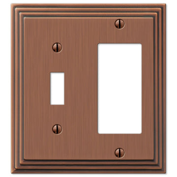 Steps Antique Copper Cast - 1 Toggle / 1 Rocker Wallplate - Wallplate Warehouse 84TRAC 070686554883 1 Toggle / 1 Rocker