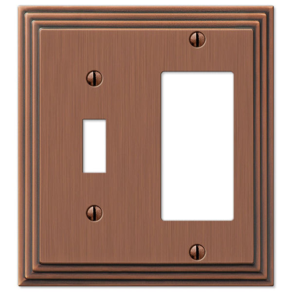 Steps Antique Copper Cast - 1 Toggle / 1 Rocker Wallplate - Wallplate Warehouse 84TRAC 070686554883 1 Toggle / 1 Rocker