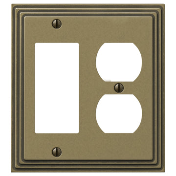 Steps Rustic Brass Cast - 1 Rocker / 1 Duplex Wallplate - Wallplate Warehouse 84RDRB - B 070686020609 1 Rocker / 1 Duplex