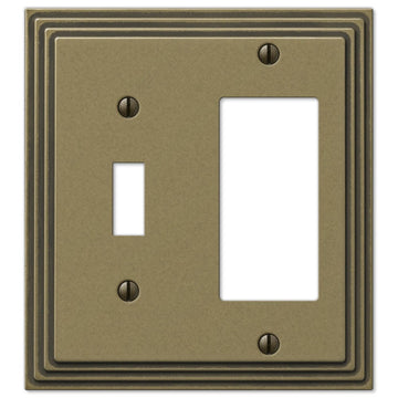 Steps Rustic Brass Cast - 1 Toggle / 1 Rocker Wallplate - Wallplate Warehouse 84TRRB 070686554975 1 Toggle / 1 Rocker