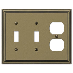 Steps Rustic Brass Cast - 2 Toggle / 1 Duplex Wallplate