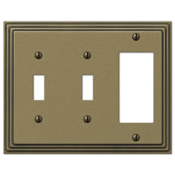 Steps Rustic Brass Cast - 2 Toggle / 1 Rocker Wallplate - Wallplate Warehouse 84TTRRB 070686557990 2 Toggle / 1 Rocker
