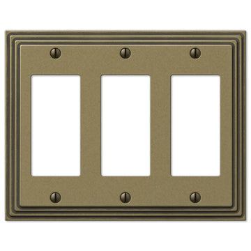 Steps Rustic Brass Cast - 3 Rocker Wallplate - Wallplate Warehouse 84RRRRB 070686553541 3 Rocker