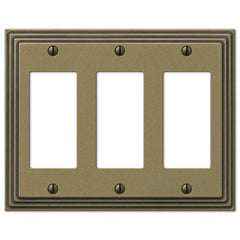 Steps Rustic Brass Cast - 3 Rocker Wallplate