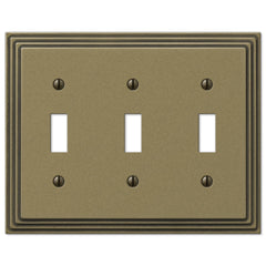 Steps Rustic Brass Cast - 3 Toggle Wallplate