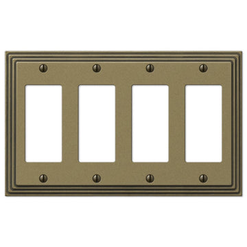 Steps Rustic Brass Cast - 4 Rocker Wallplate - Wallplate Warehouse 84R4RB 070686554852 4 Rocker