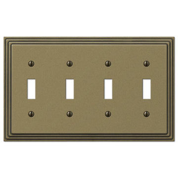 Steps Rustic Brass Cast - 4 Toggle Wallplate - Wallplate Warehouse 84T4RB 070686553527 4 Toggle
