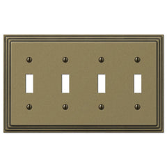 Steps Rustic Brass Cast - 4 Toggle Wallplate
